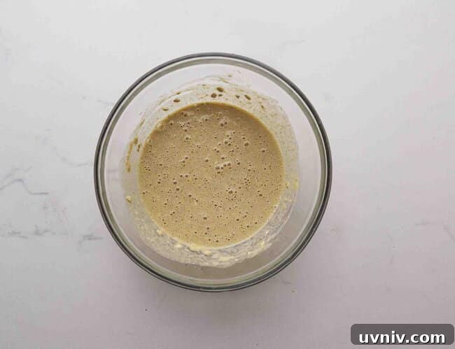 Single-Serve Oatmeal Protein Pancakes Recipe 6 Pancake batter in a bowl.