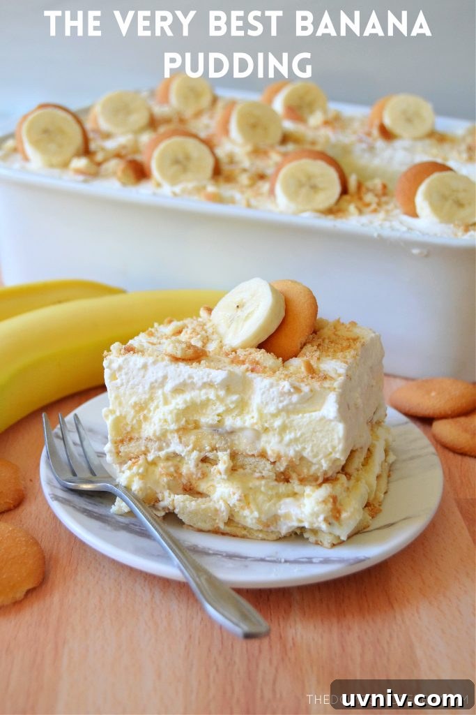 a square slice of banana pudding on a plate