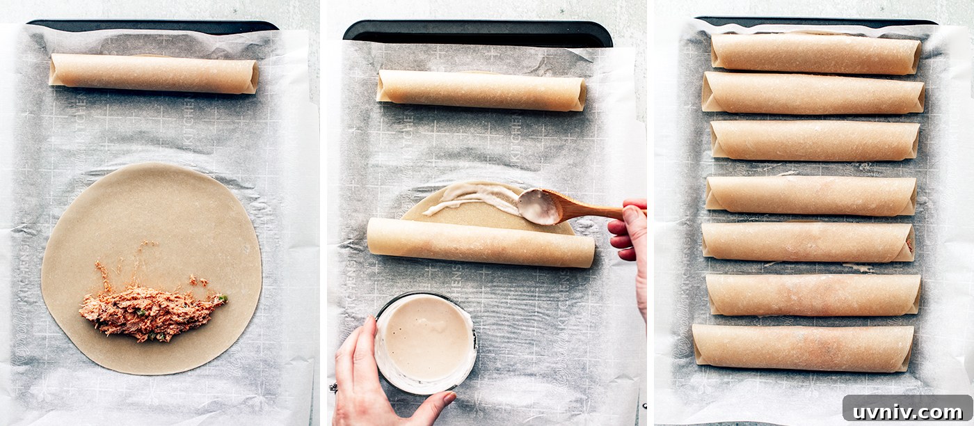 Process shots of how to stuff and roll flautas.