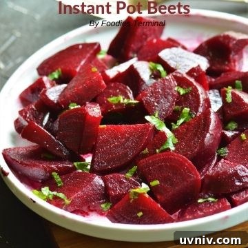 Creamy Loaded Potato Salad Made in the Instant Pot 10 Pressure cooked diced beets garnished with chopped parsley and served on a white plate
