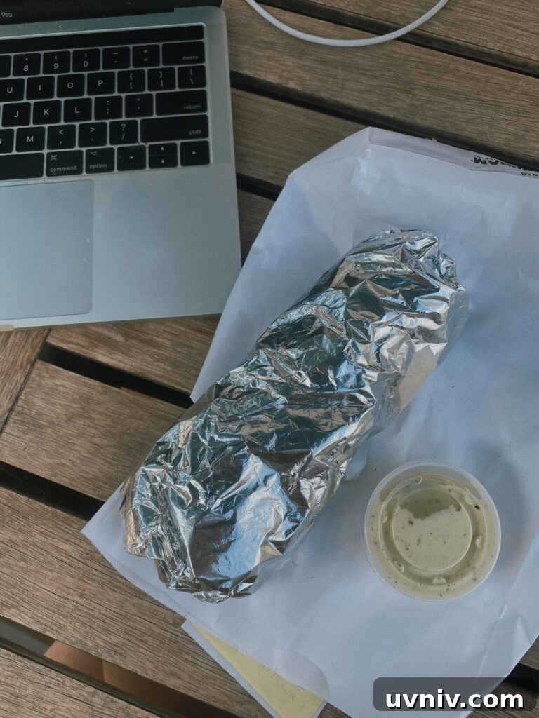 Skier’s Breakfast Burrito at Beaumont Bakery 2 breakfast burrito in tinfoil