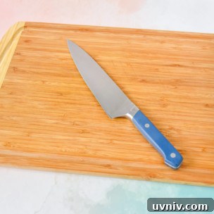 sharp knife and cutting board.