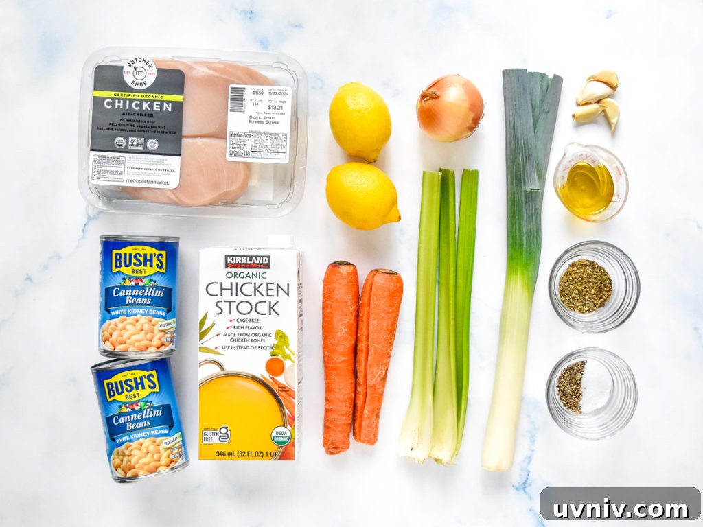 ingredients and vegetables required to make soup sitting on a counter.