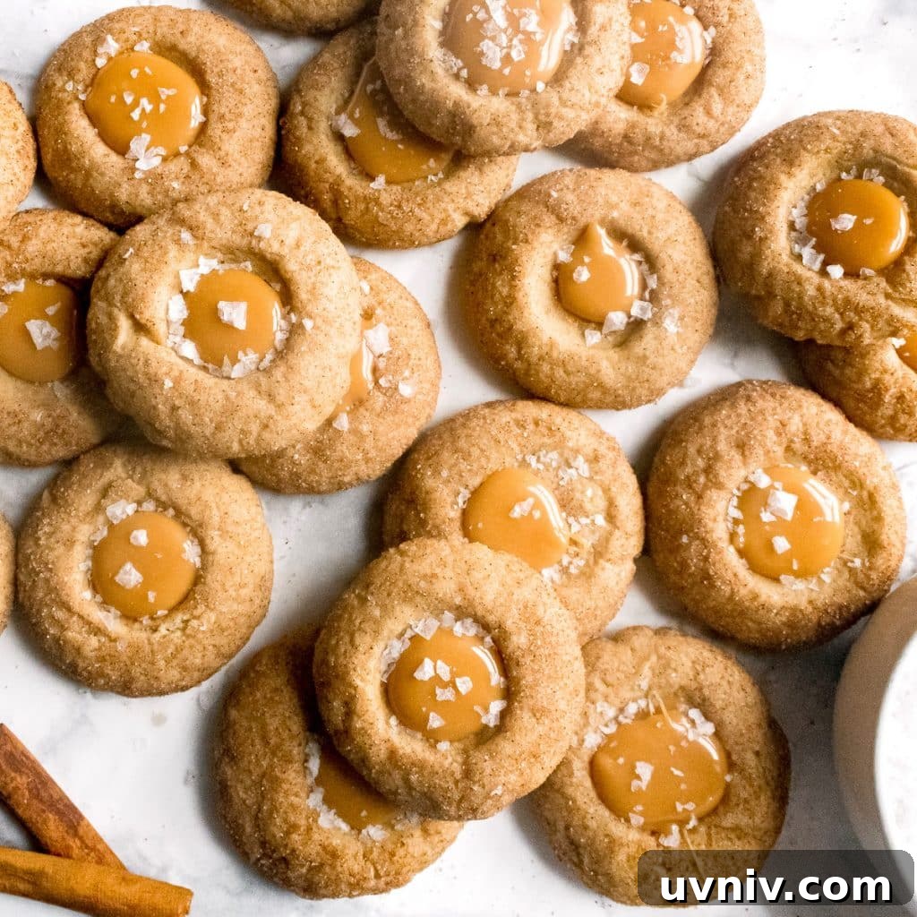 Salted Caramel Thumbprint Cookies with Cinnamon Sugar Twist 2 salted caramel thumbprint cookies seen from above