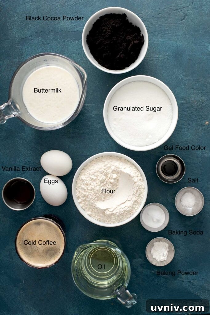 Ingredients for making black velvet cake