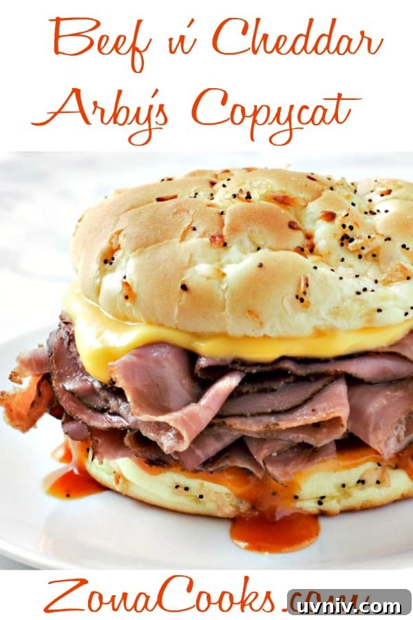 Make-Ahead Arby’s-Style Beef & Cheddar Sandwich Recipe 2 a graphic of Arby's Beef and Cheddar Copycat Recipe