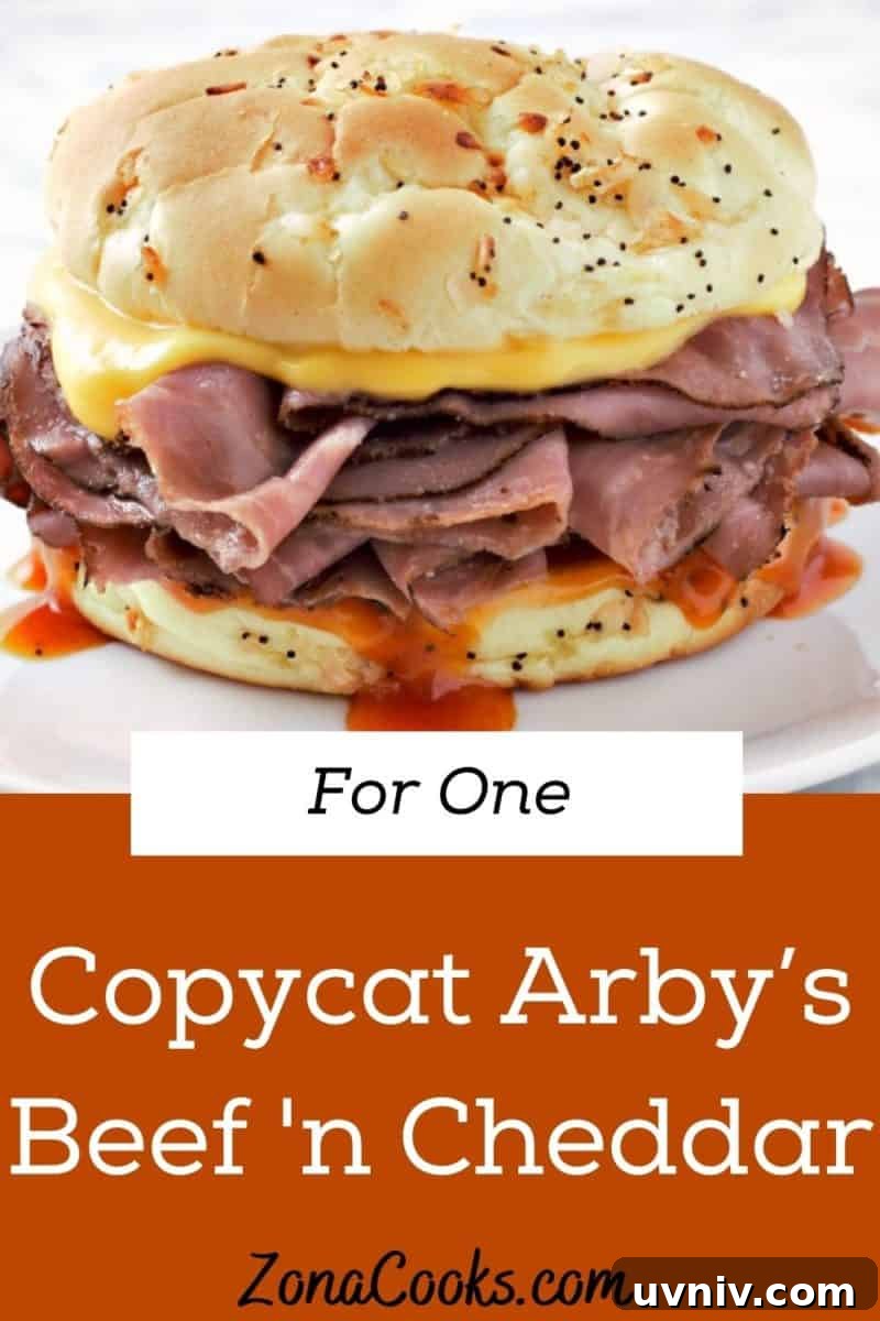 Make-Ahead Arby’s-Style Beef & Cheddar Sandwich Recipe 8 A copycat Arby's Beef and Cheddar sandwich on a plate.