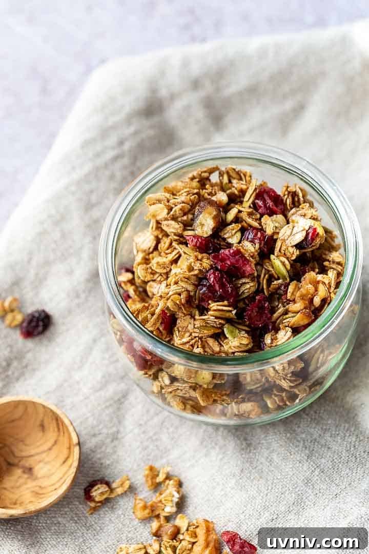 homemade granola recipe in a glass bowl homemade granola recipe in a glass bowl