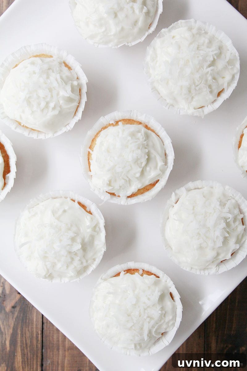 Coconut Cupcakes on cake stand