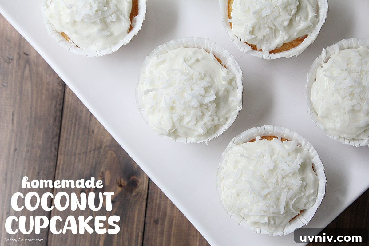 Coconut Cupcakes on cake stand