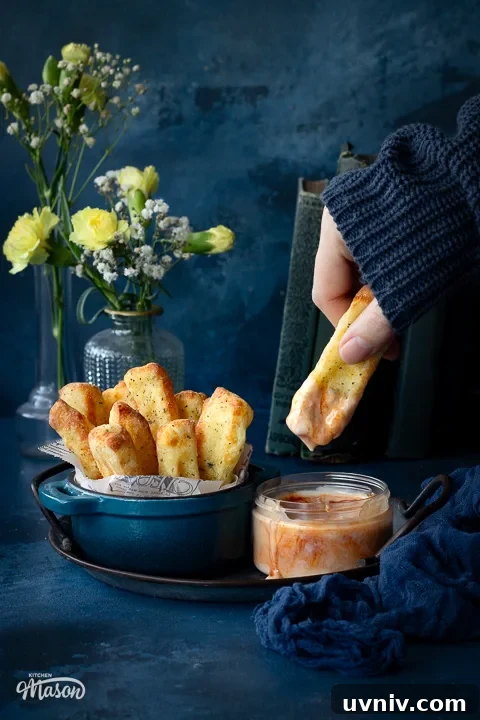 Crispy Air Fryer Halloumi Fries Recipe (UK) 8 Air fryer halloumi fries being dipped into sauce