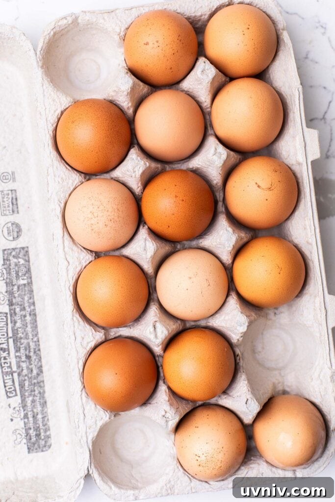 Perfect Air Fryer Hard-Boiled Eggs That Peel Easily 3 Brown eggs in a carton.