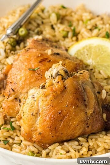 One pot chicken and rice with vegetables made in the Instant Pot.