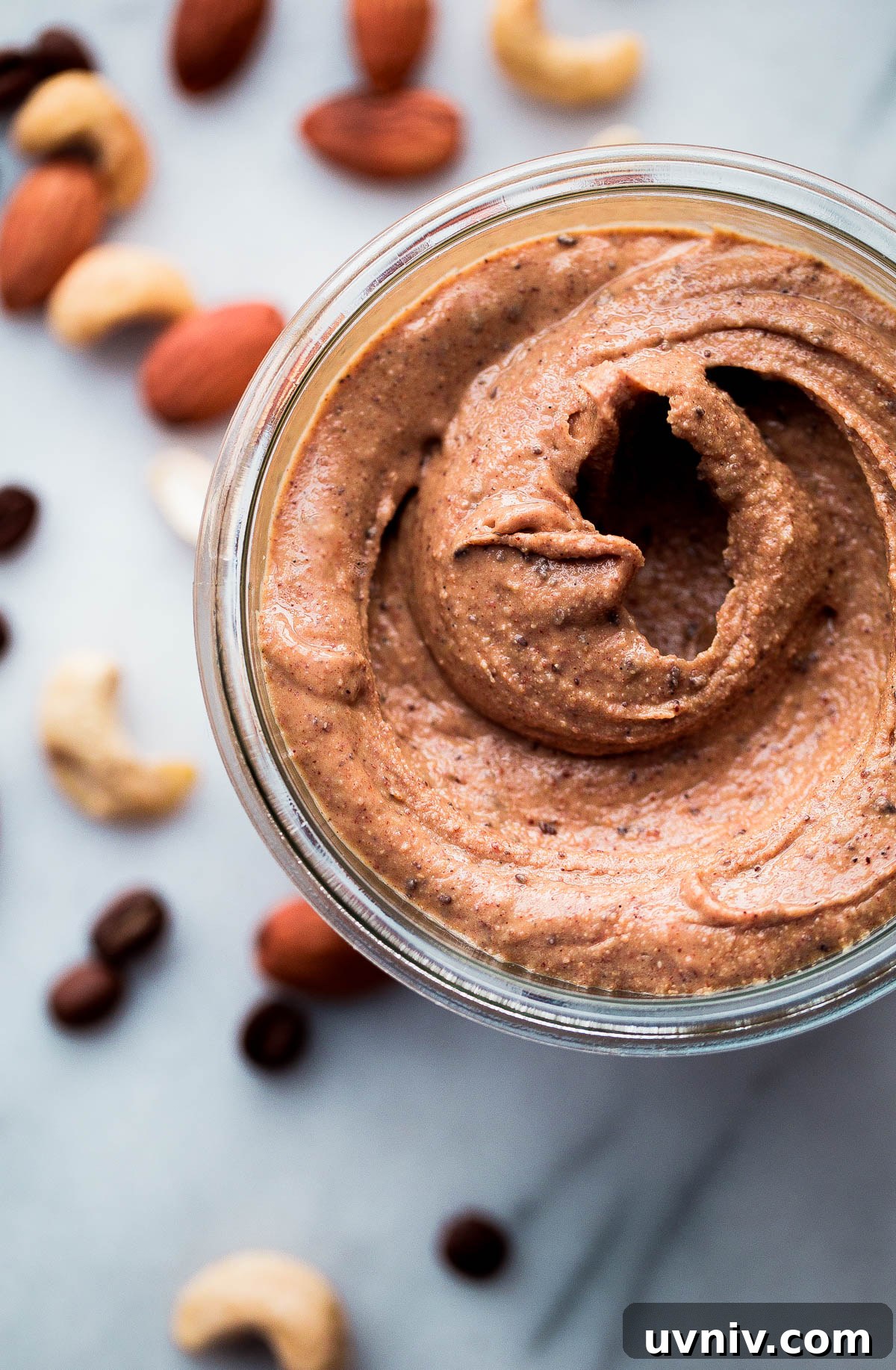 HOMEMADE Espresso Almond Cashew Butter. Almond cashew butter with a kick from espresso beans, vanilla, and a touch of maple syrup. Espresso Almond Cashew Butter