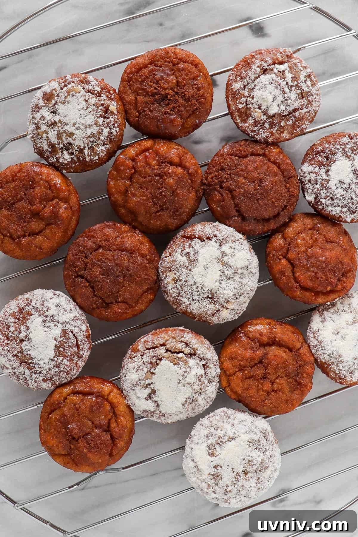 Paleo Apple Cinnamon Donut Holes Recipe — Gluten-Free Bites 3 Cinnamon sugar dunked donut holes on cool wrack.