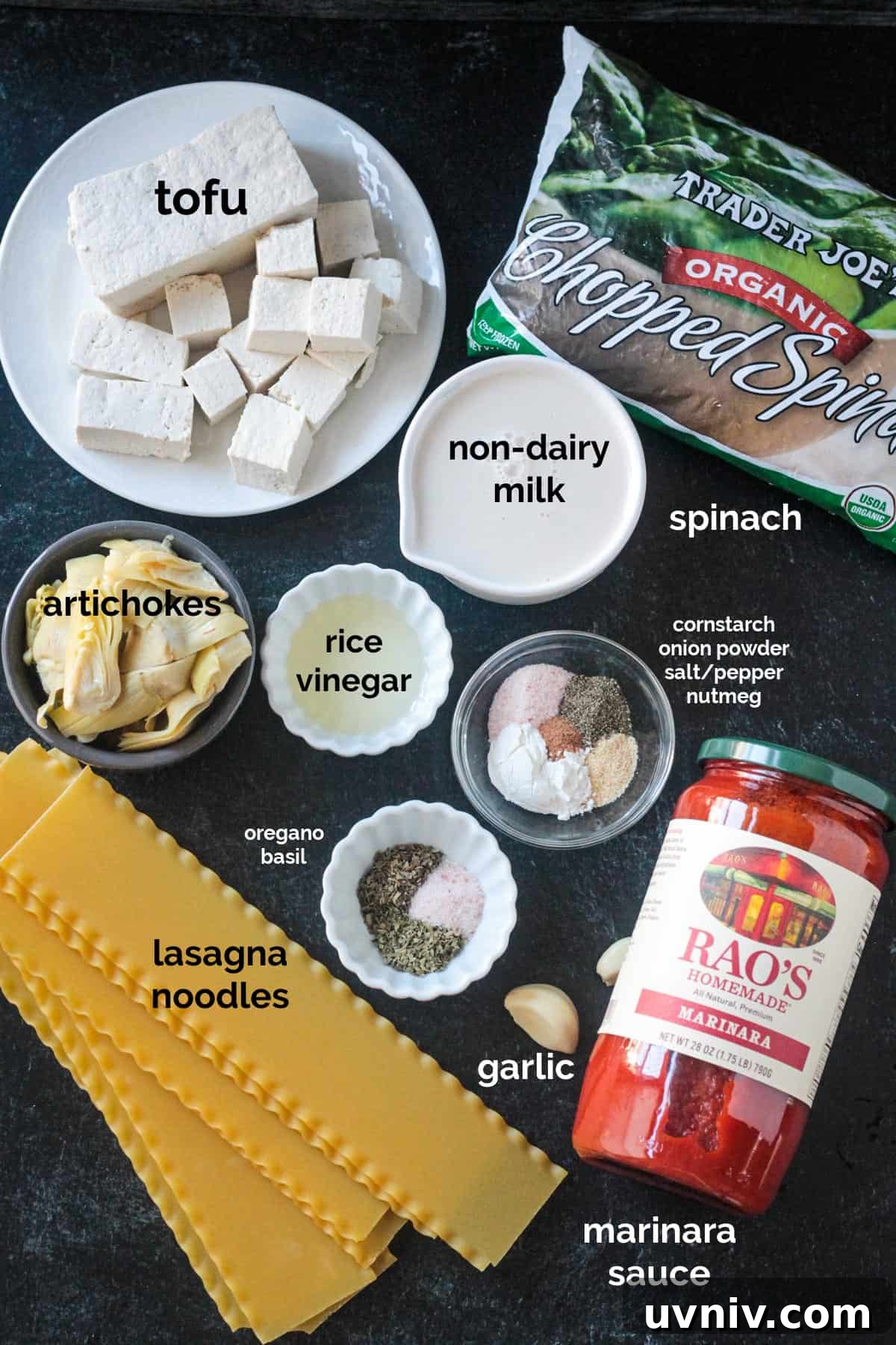 Recipe ingredients arrayed in individual bowls.