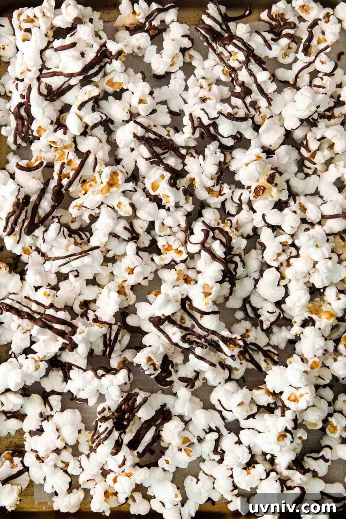 Chocolate Drizzle Popcorn Recipe: Sweet, Crunchy Movie Treat 8 A close-up photo of chocolate drizzle