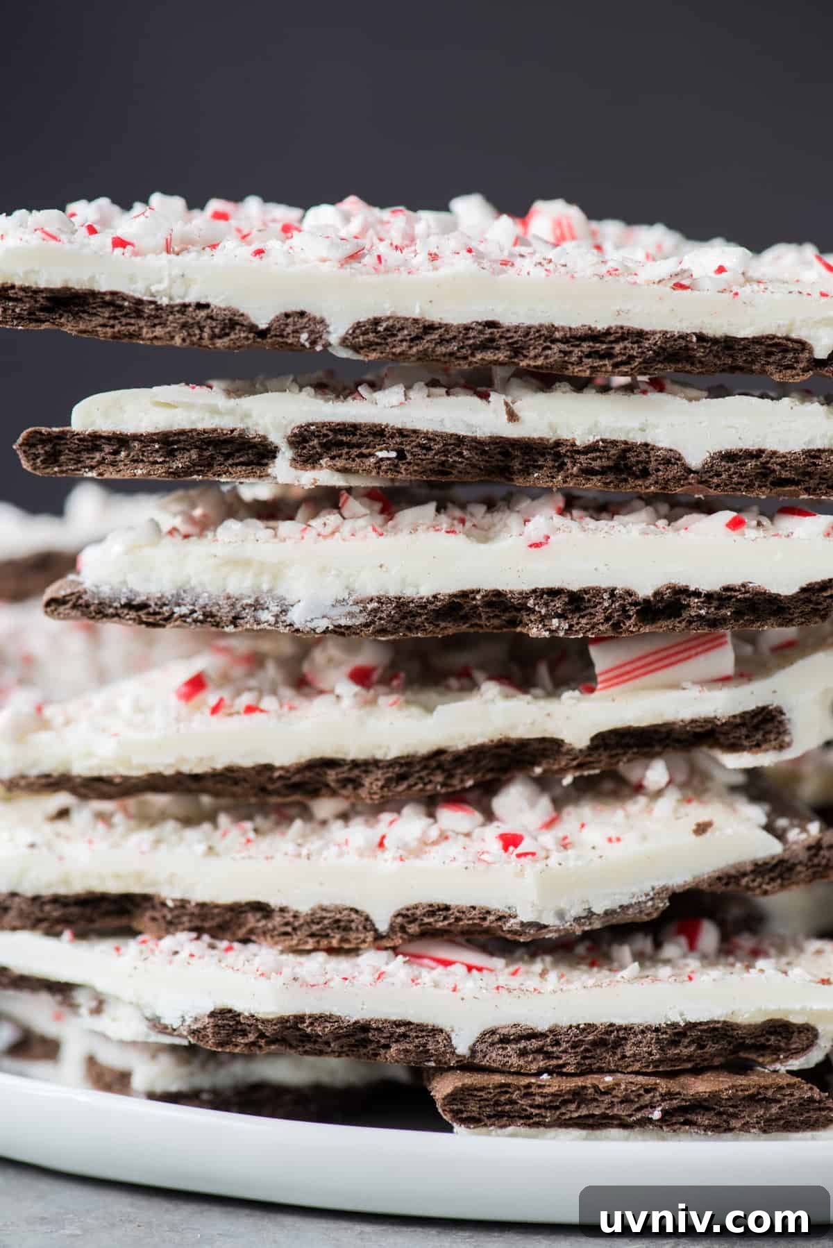 Chocolate Peppermint Bark Recipe for Holidays & Gift Giving 8 stack of chocolate peppermint bark