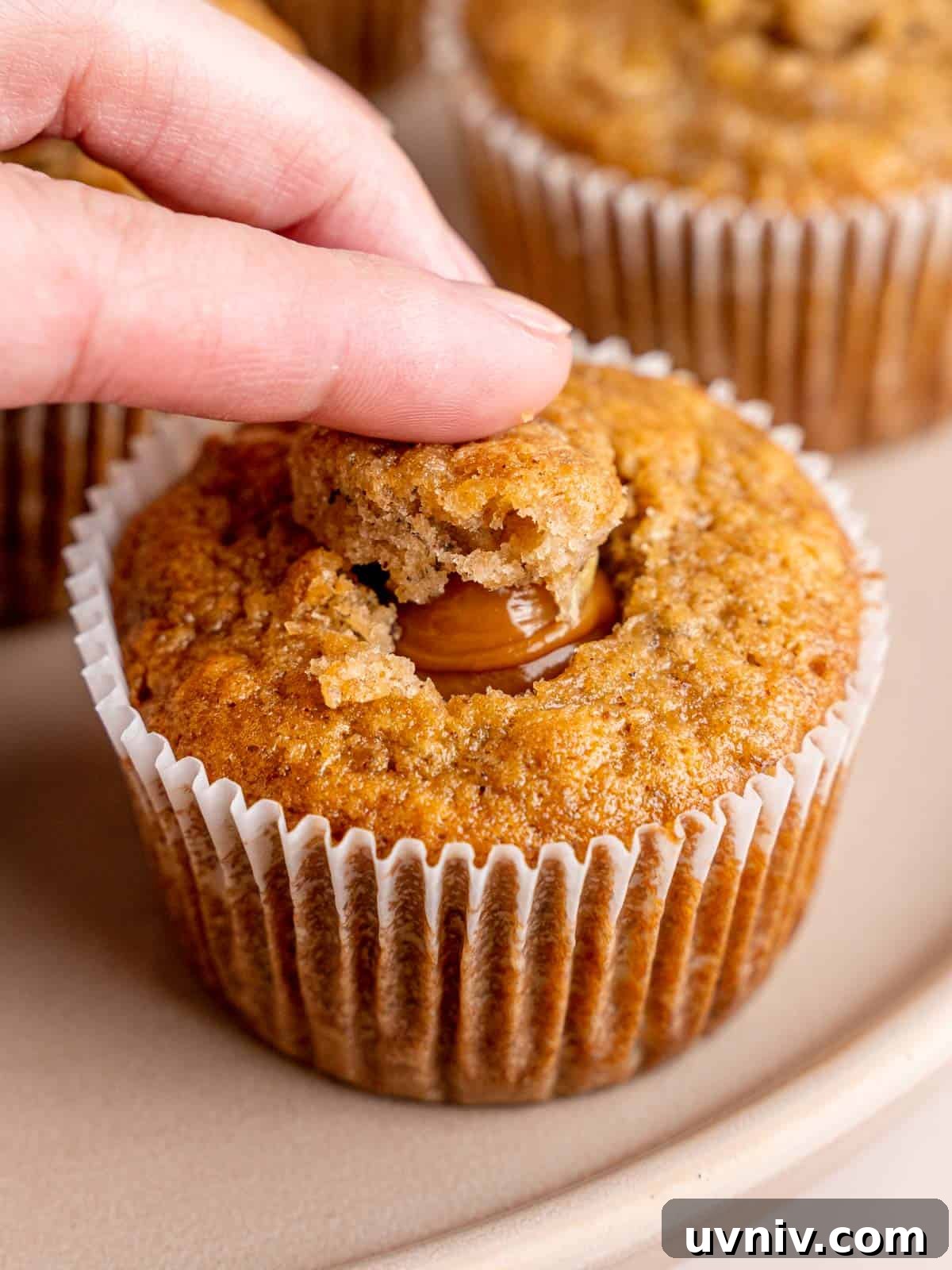 Banoffee Cupcakes Recipe: Caramel Banana Cupcakes with Toffee Frosting 10 A banana cupcake with dulce de leche filling.