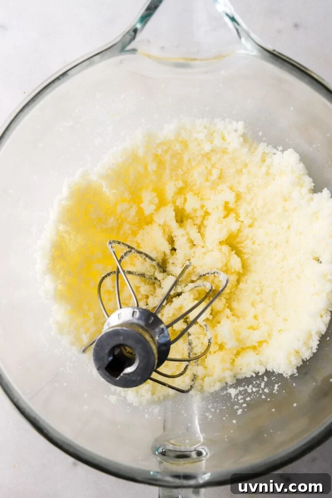Party-Size Vanilla Birthday Sheet Cake Recipe 5 Bowl of butter and sugar creamed together