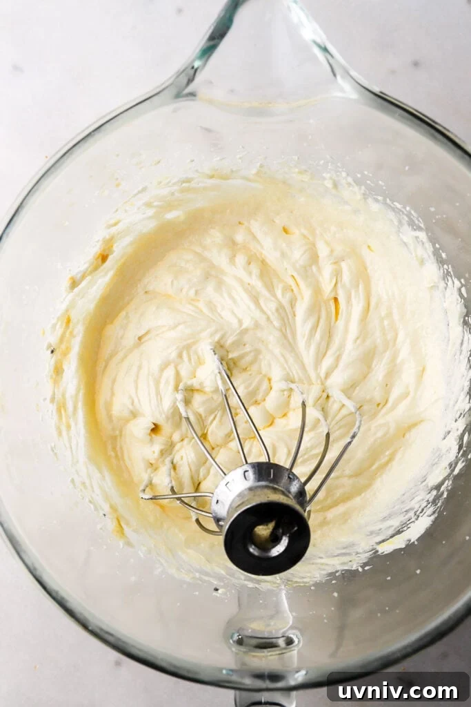 Party-Size Vanilla Birthday Sheet Cake Recipe 7 unfinished cake batter in a glass bowl with the whisk attachment