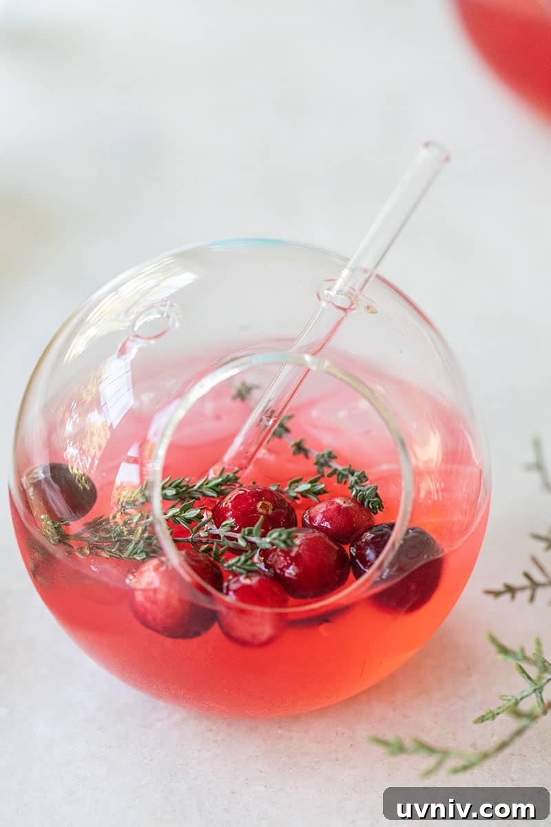 Cranberry and Thyme Gin & Tonic Recipe for Holiday Cocktails 9 Cranberry and Thyme Gin and Tonic in a Halm glass.
