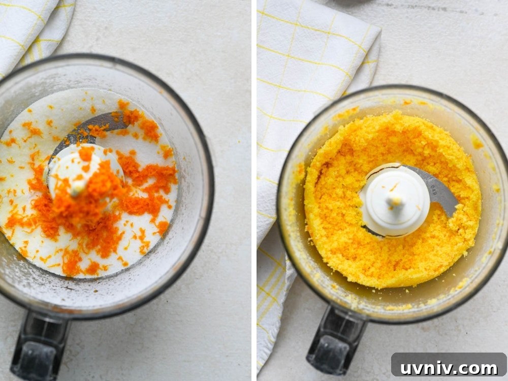 blending orange zest and sugar together for Strawberry pie with graham cracker crust.