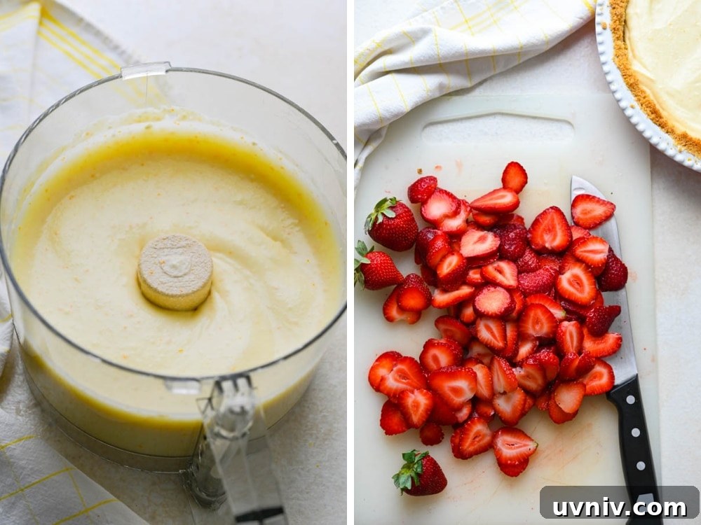 The filling for ricotta tart is soft and will need to set before slicing Strawberry Pie with Graham Cracker Crust.