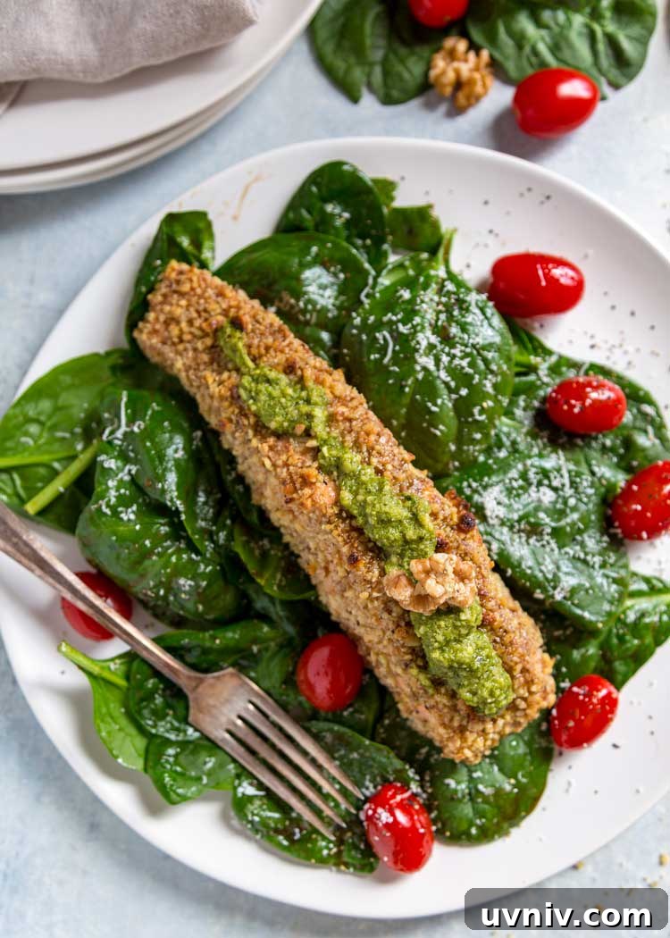 overhead photo of Walnut Crusted Pesto Salmon overhead photo of Walnut Crusted Pesto Salmon
