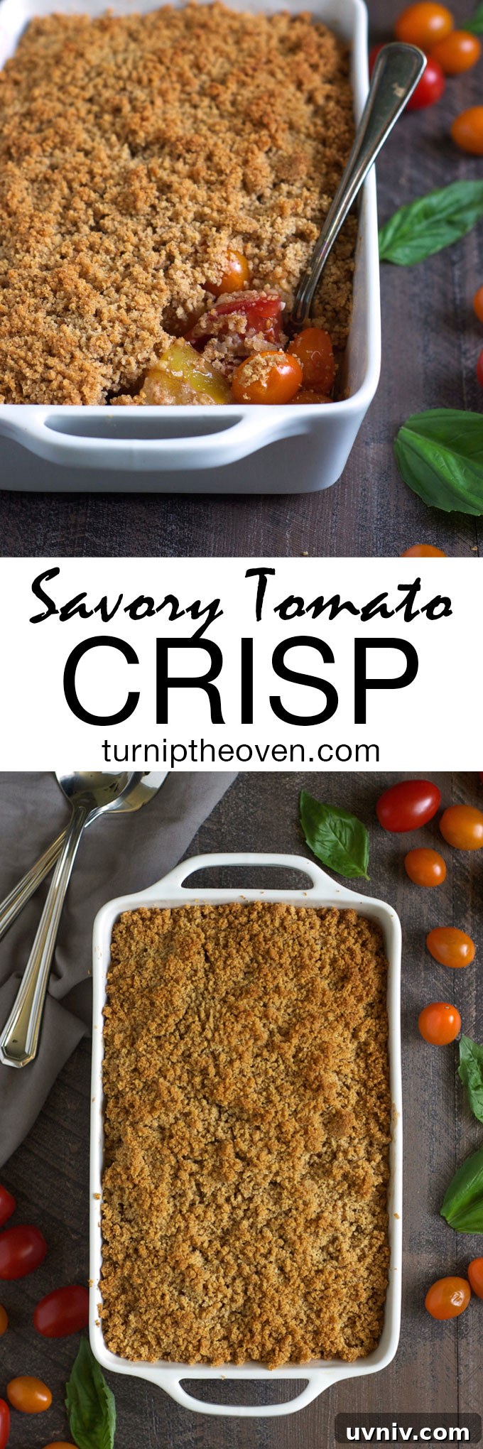 Crispy Savory Tomato Tart Recipe 10 This savory tomato crisp is flavored with balsamic vinegar, fresh garlic, and loads of buttery cracker crumbles. It's the perfect easy, elegant, healthy vegetarian dish!