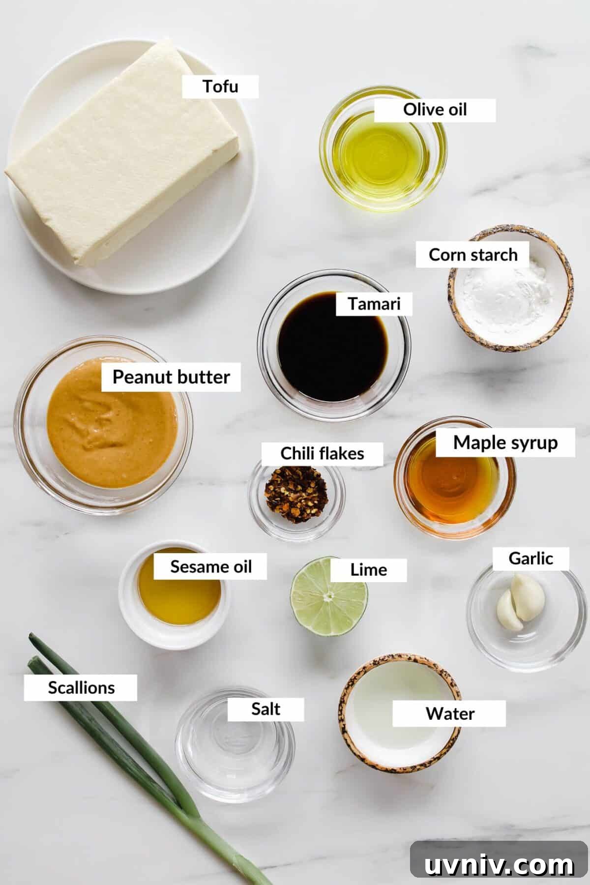 Crispy Baked Peanut Butter Tofu with Sticky Soy Glaze 3 Ingredients to make peanut butter tofu.