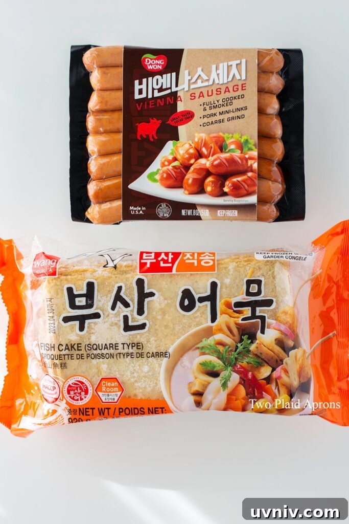 Spicy Korean Sausage Stir-Fry with Vegetables 7 We used Wang Korea brand fish cake sheets and Dong Won bran Korean Vienna sausage.
