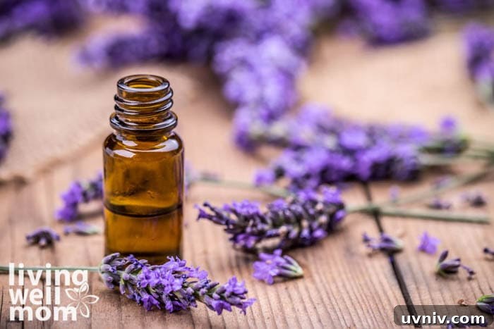 bottle of lavender essential oil