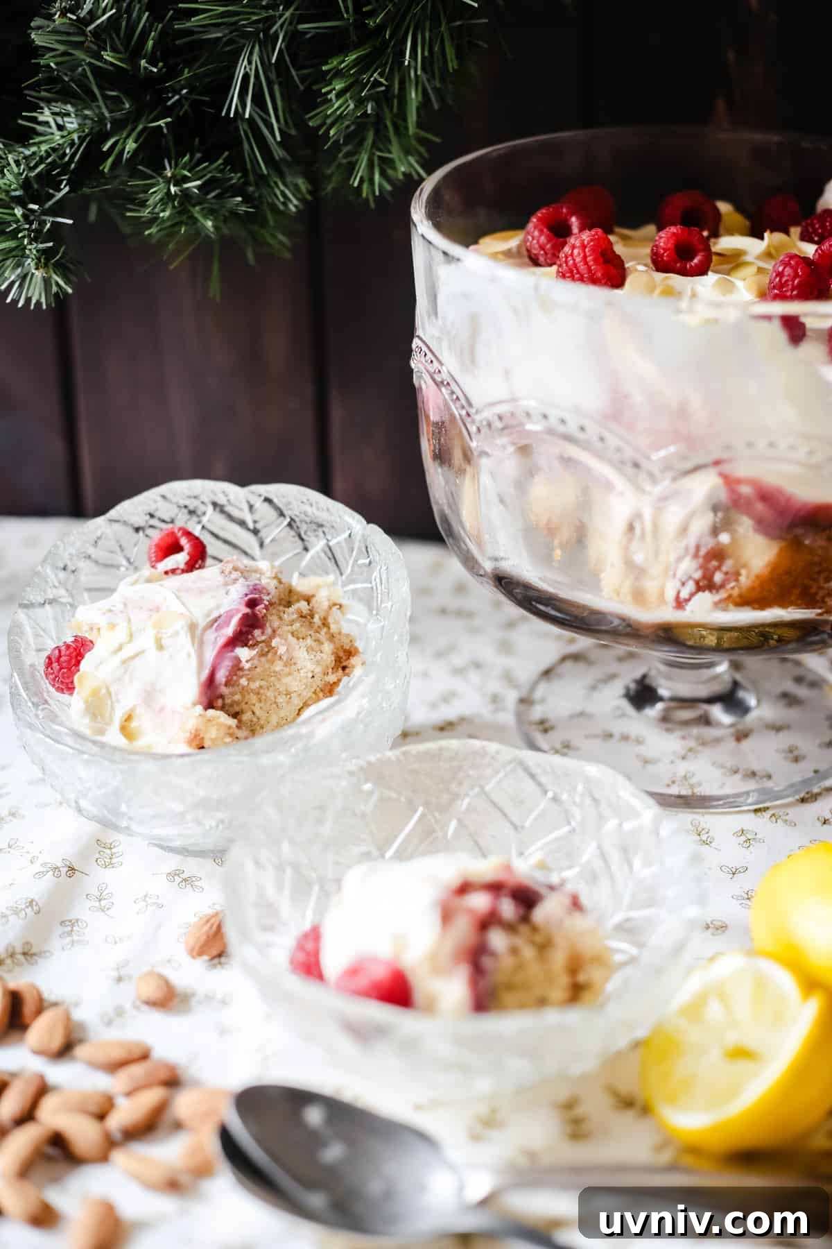 Gluten-Free Lemon and Raspberry Trifle Recipe for Spring Desserts 8 Glass bowls of gluten-free trifle on a table