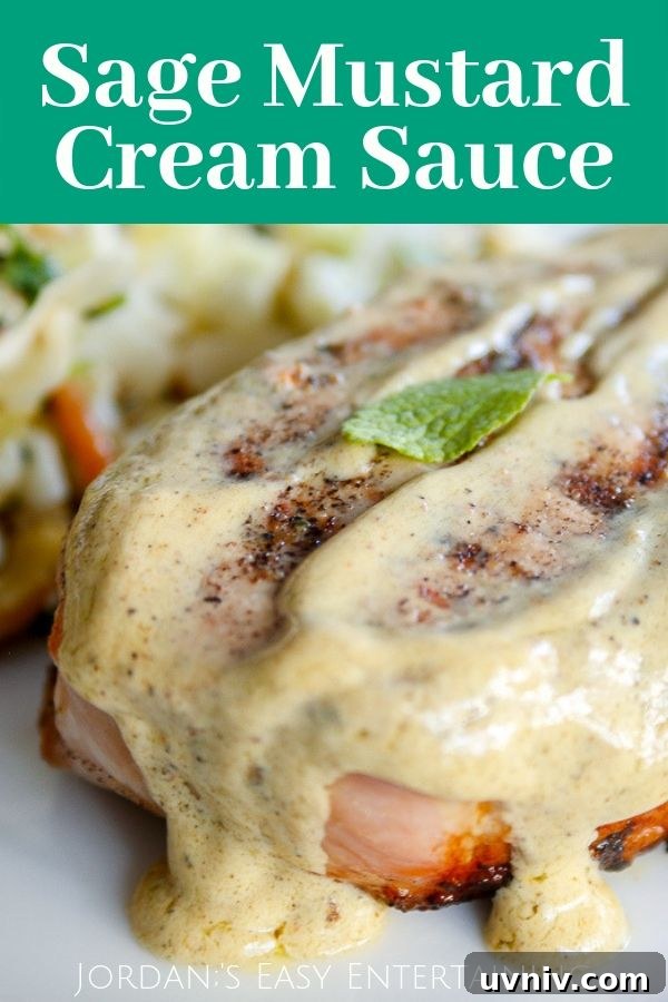 grilled pork chops topped with a sage mustard cream sauce