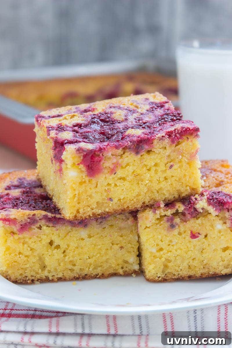 Moist, tender and full of corn flavor Sour Cherry Chia Jam Cornbread made with all HEALTH ingredients, refined sugar-free, wholesome and it's moderate in calories. Perfect for BBQ, holiday table or any celebration. #glutenfree #sugarfree #healthy #kidsfriendly #lowcalorie #whole30 #weightloss #bbq #summer #dessert #holiday #chia #cherry | natalieshealth.com