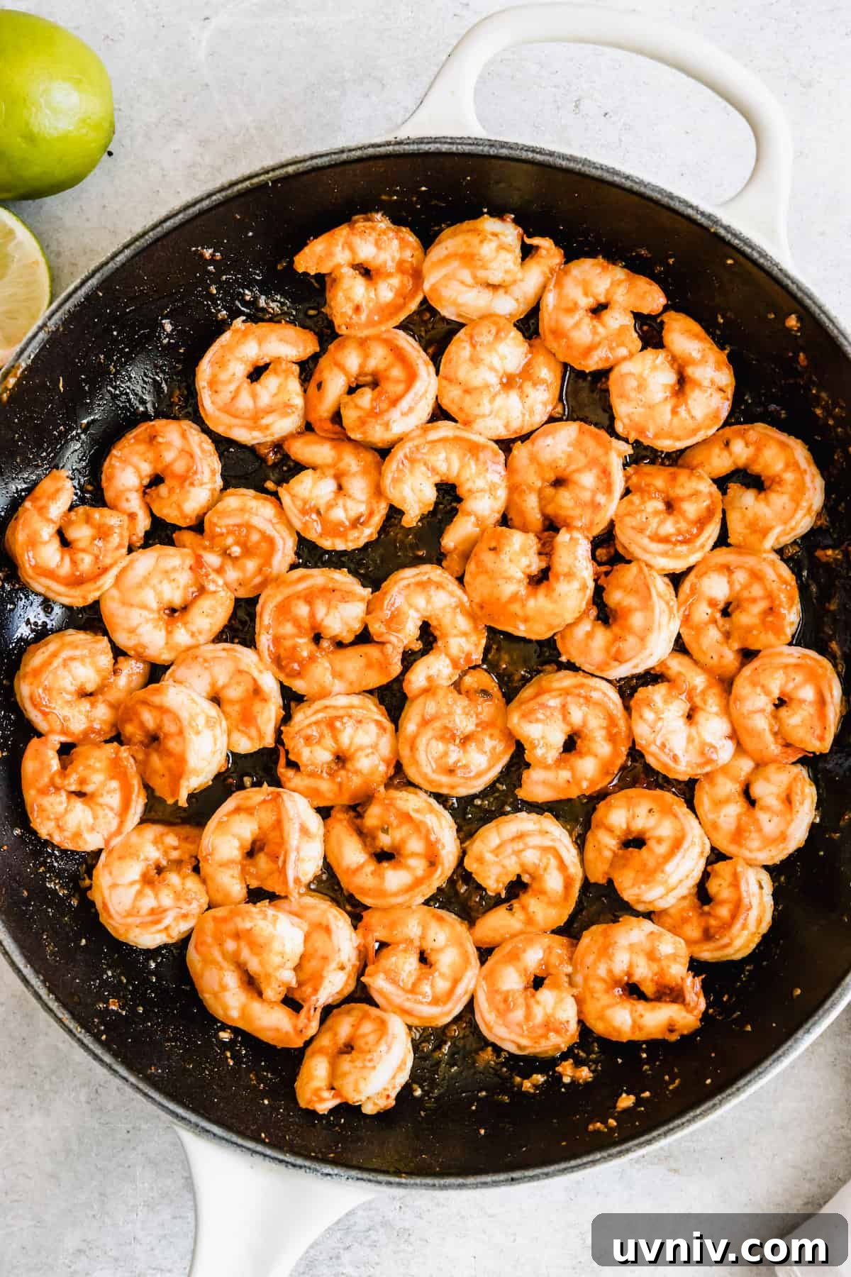 A Skillet Filled with Cooked Shrimp