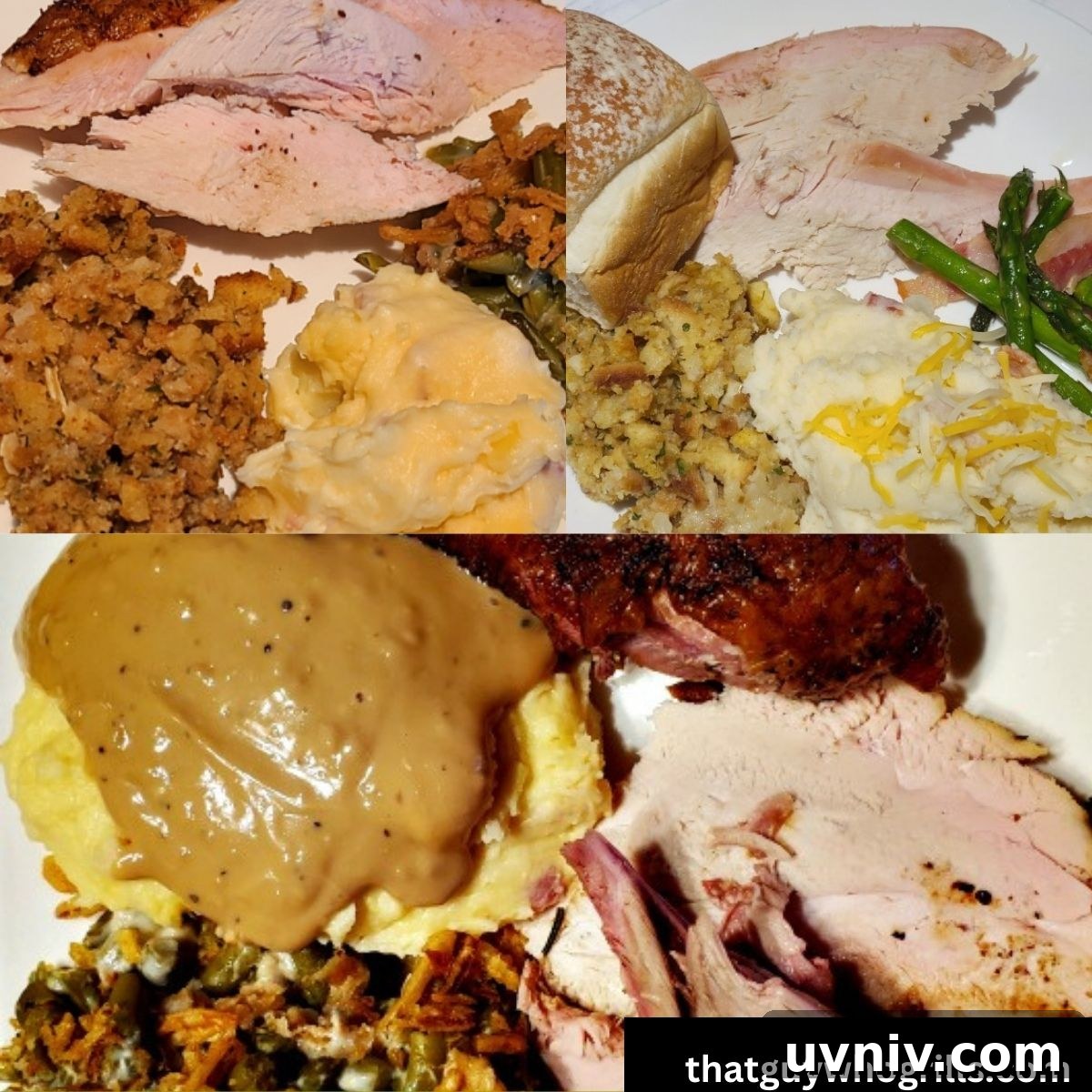 Top Side Dishes to Serve with Smoked Turkey 2 Three different plates of classic side dishes with smoked turkey