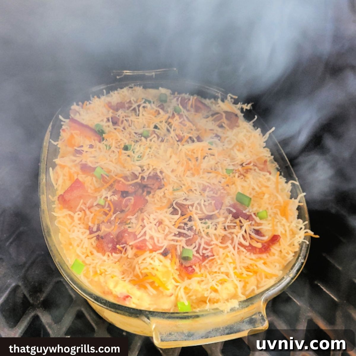 Top Side Dishes to Serve with Smoked Turkey 11 Smoked Loaded Cheesy Potatoes smoking on pit boss pellet grill