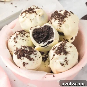 Decadent Oreo Truffles: Bite-Sized Chocolate Dessert Recipe 6 oreo truffles in pink bowl