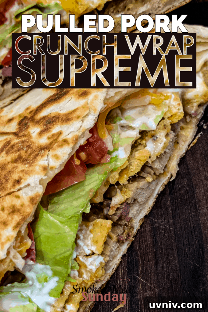 Crunchwrap Supreme with Pulled Pork: Copycat Recipe & Tips 2 Copycat recipe for crunch wrap supremes using smoked pulled pork leftovers. If you love taco bell, you'll love these! Pulled Pork on a Traeger and then finished in a skillet. #bbqrecipe #leftovers #pulledpork #smokedmeat