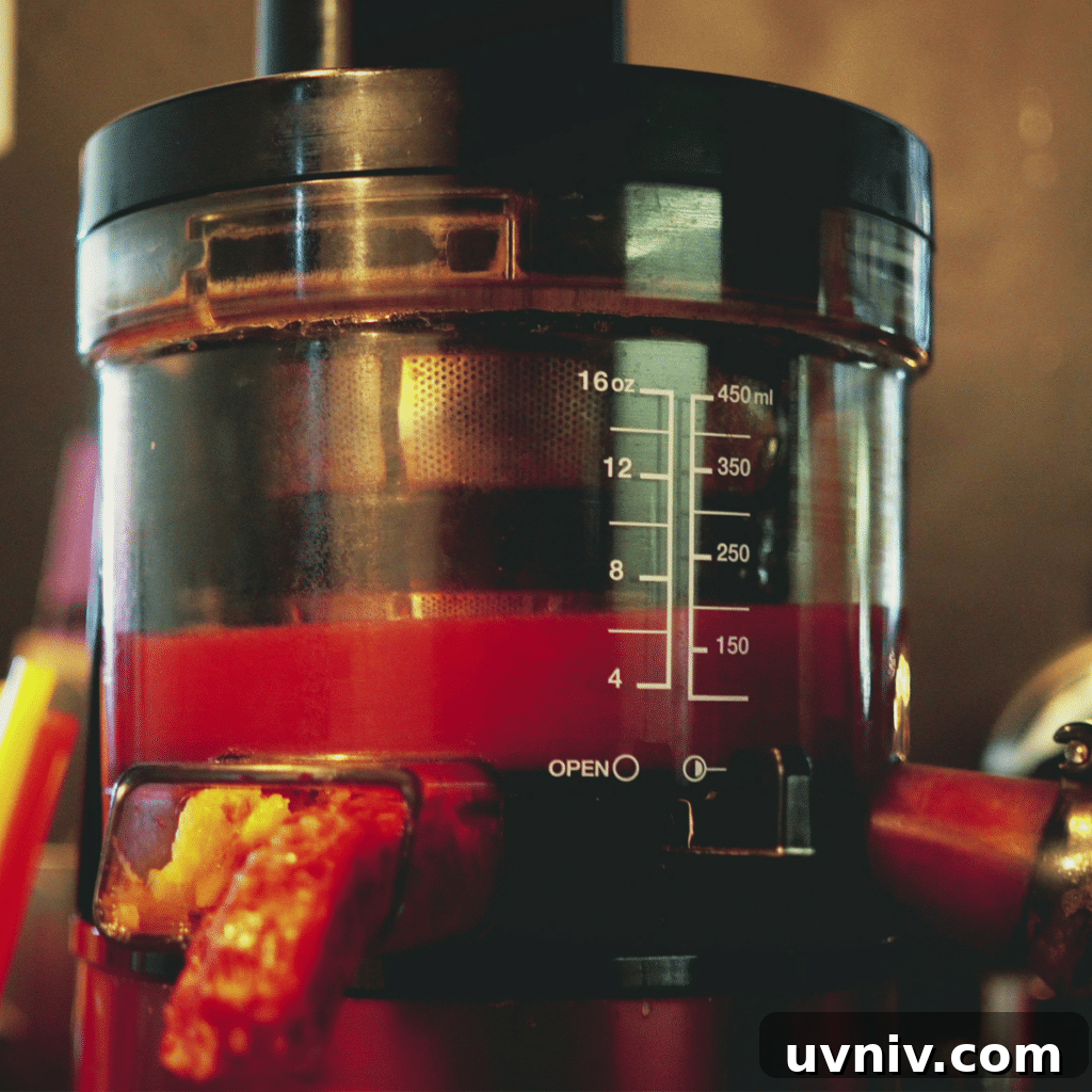 Blender is making fresh juice. This maker is separating fibers from juice.