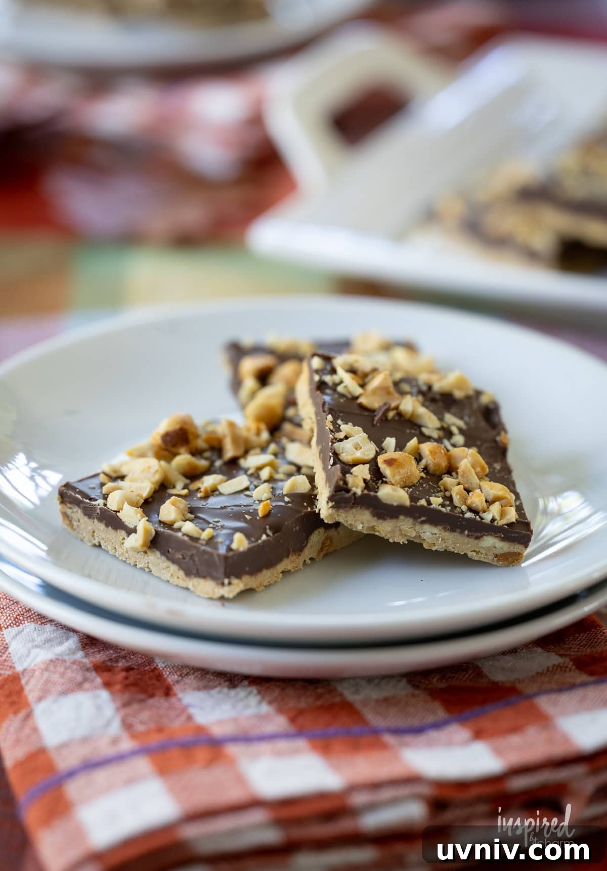 Homemade Chocolate Peanut Butter Candy Recipes & Tips 3 three pieces of chocolate peanut butter candy on small plates.