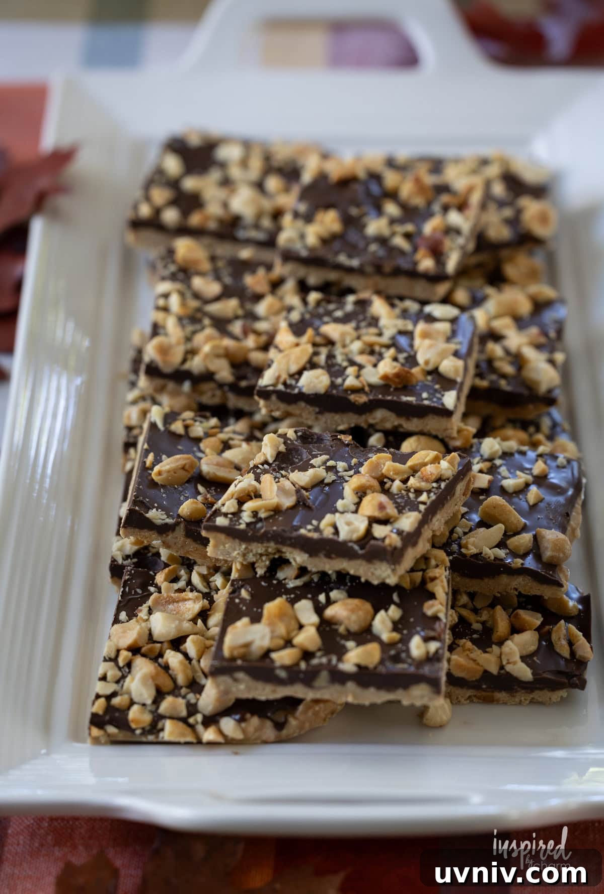 Homemade Chocolate Peanut Butter Candy Recipes & Tips 6 stacks of chocolate peanut butter candy on a white plate.