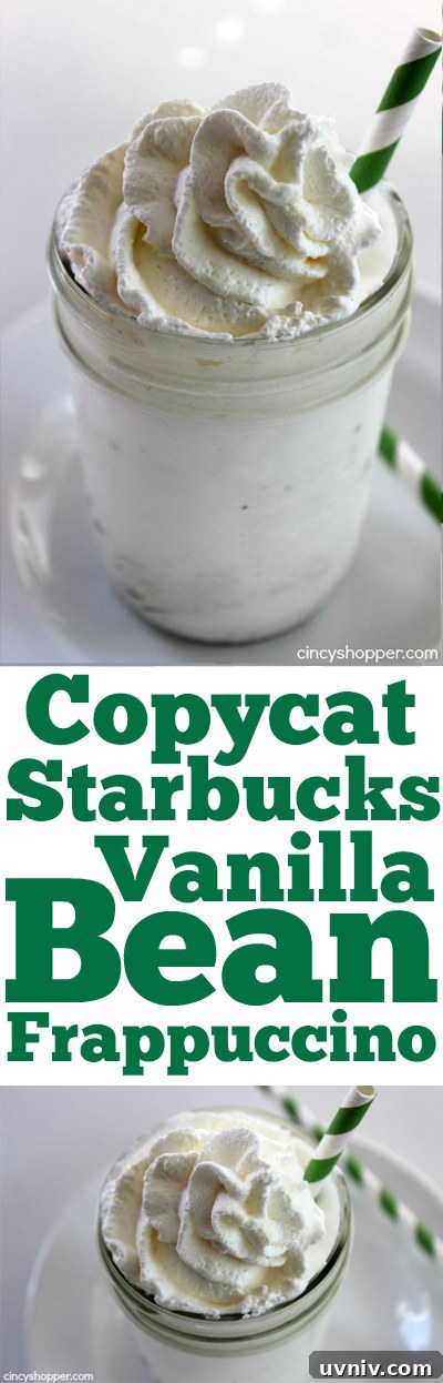 Copycat Starbucks Vanilla Bean Frappuccino - Super simple to make at home. Save yourself some $$'s.