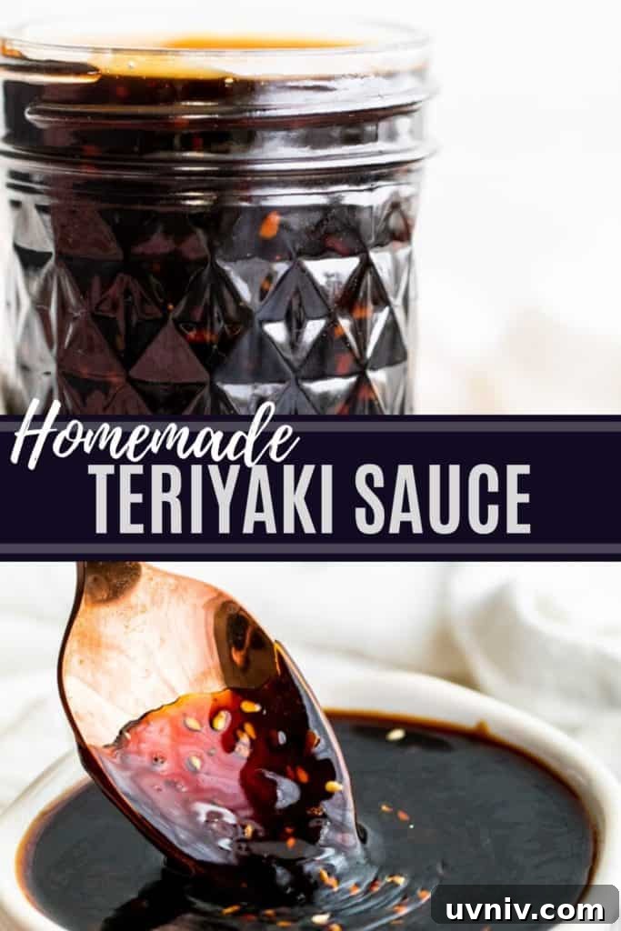 Homemade teriyaki sauce pin Pin for homemade teriyaki sauce with white text overlay.