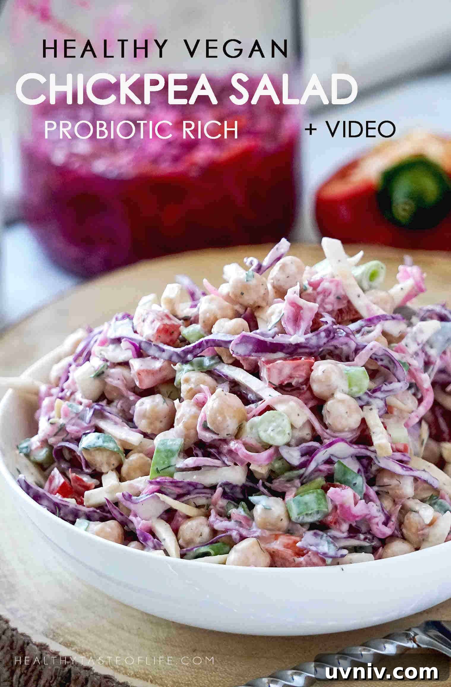 Creamy Vegan Chickpea & Cabbage Salad Recipe 2 Creamy chickpea salad with cabbage.