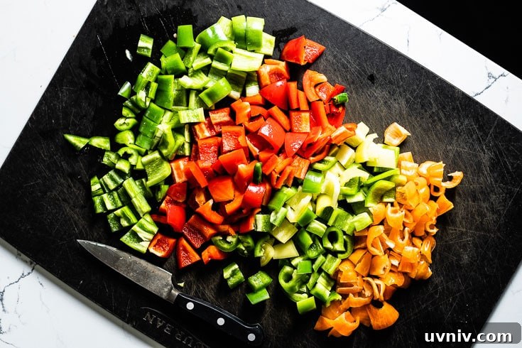 Hearty Vegetarian Chili Recipe for Flavorful Meatless Meals 4 diced colorful chili peppers on cutting board