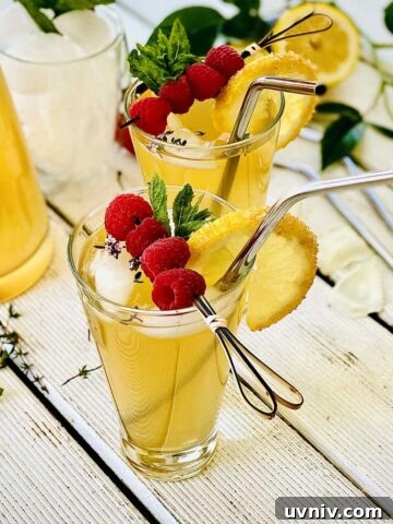 Two fancy glasses of elderflower cordial