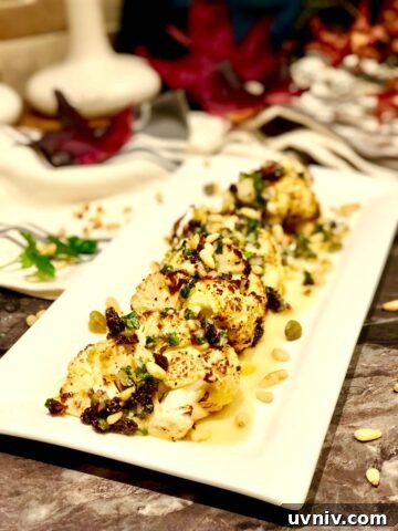 chunky roasted cauliflower with capers and raisins